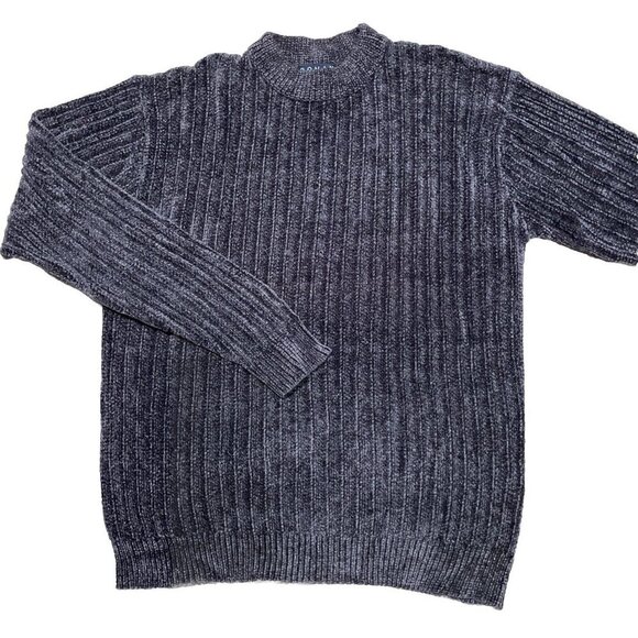 VTG Domani Collection Chenille Sweater Men's Medium Gray Soft Textured Stripes - Picture 1 of 8